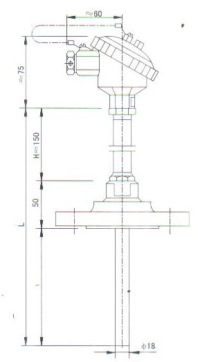 法蘭連接熱套熱電偶（熱電阻）產品結構圖